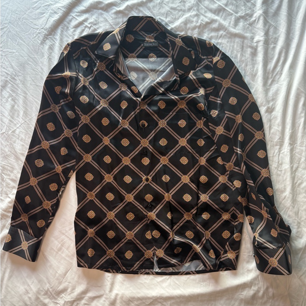 Black and Gold silk Stefano Ricci Pattern Shirt